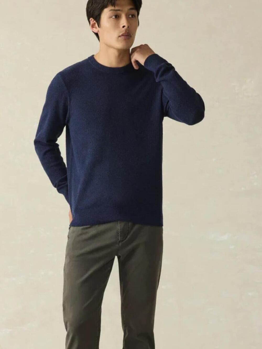 Faherty Men's Navy Cotton Blend Jackson Crewneck Sweater - Size - XL Tall